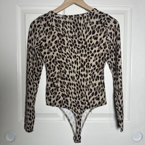 Banana Republic Factory Animal Print Bodysuit Thong Long Sleeve XS Cheetah Fall - Picture 2 of 9